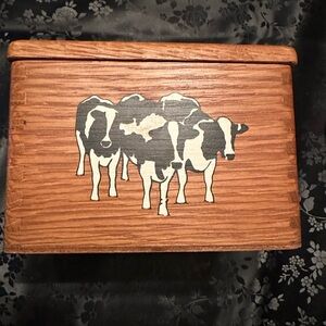 Wooden Recipe Box with Cows